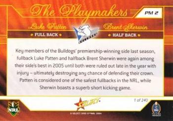 2005 Select Power - Playmakers #PM2 Luke Patten / Brent Sherwin Back